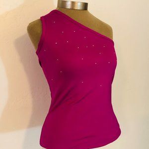 SEXY PURPLE ONE SHOULDER TANK - RHINESTONE BLING!